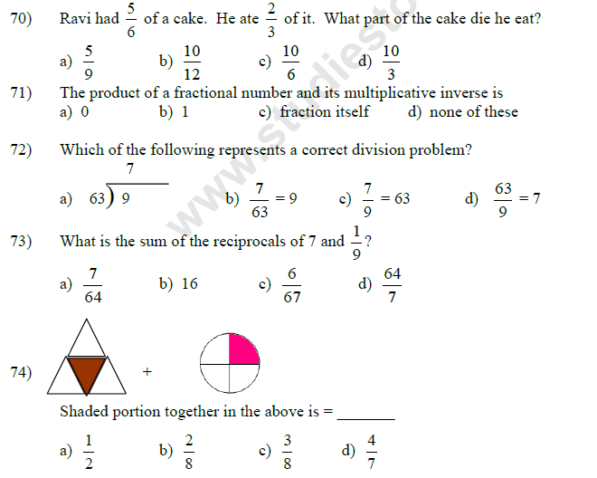 CBSE Class 5 Mathematics MCQs , Multiple Choice Questions for Mathematics